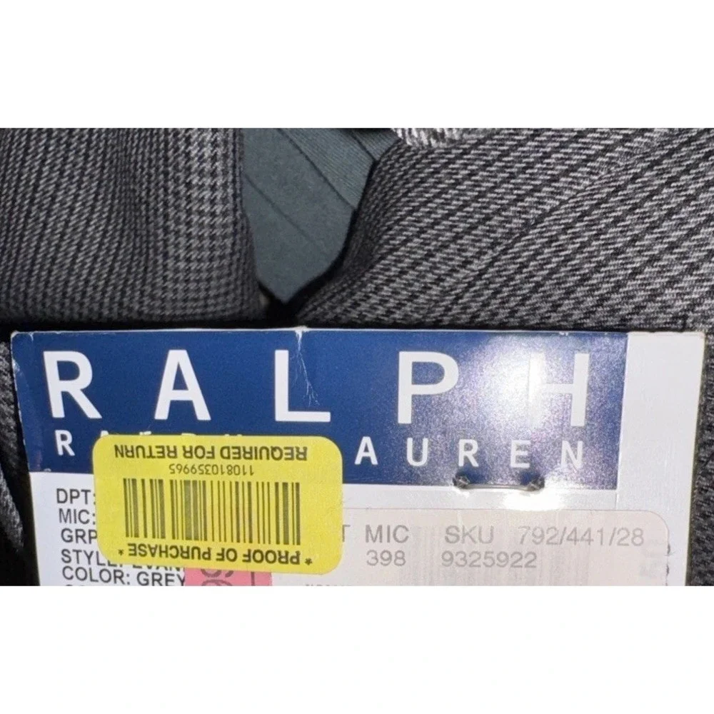 Polo‎ Ralph Lauren Pants Mens 36 X 29 Gray Check Flat Front Casual Dress New